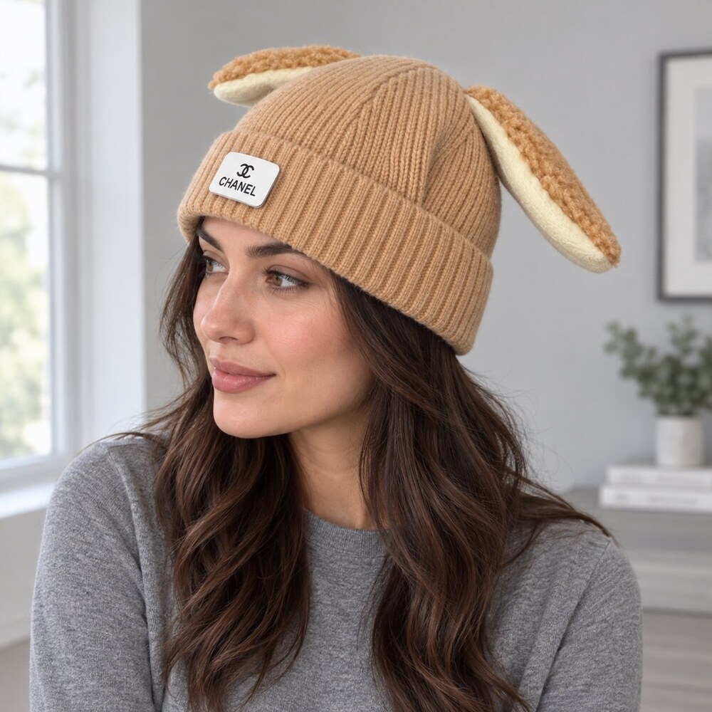 CHANEL Camel Bunny Ear Knit Beanie - Picture 3 of 6
